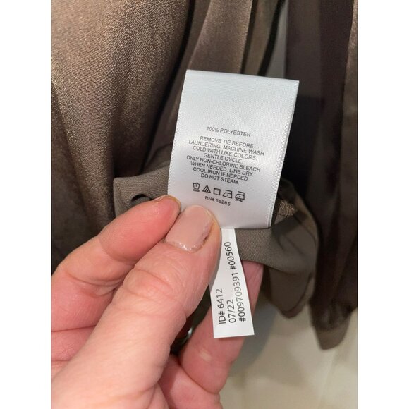 Express Portofina Brown Tie-Neck  Blouse With Long Sleeves & Button Cuffs For Wo - Picture 6 of 10